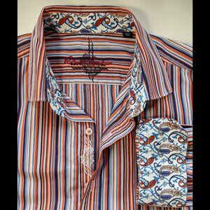 Men's Robert Graham Shirt multi color paisley Flip Cuffs party club Cotton - XL